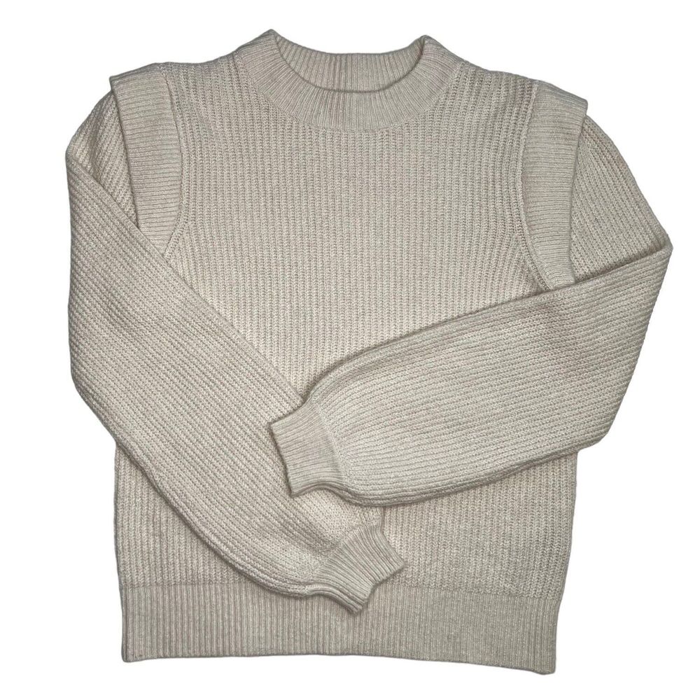 Who What Wear Ivory Knit Sweater Shoulder Accent Balloon Sleeve Women Size Small